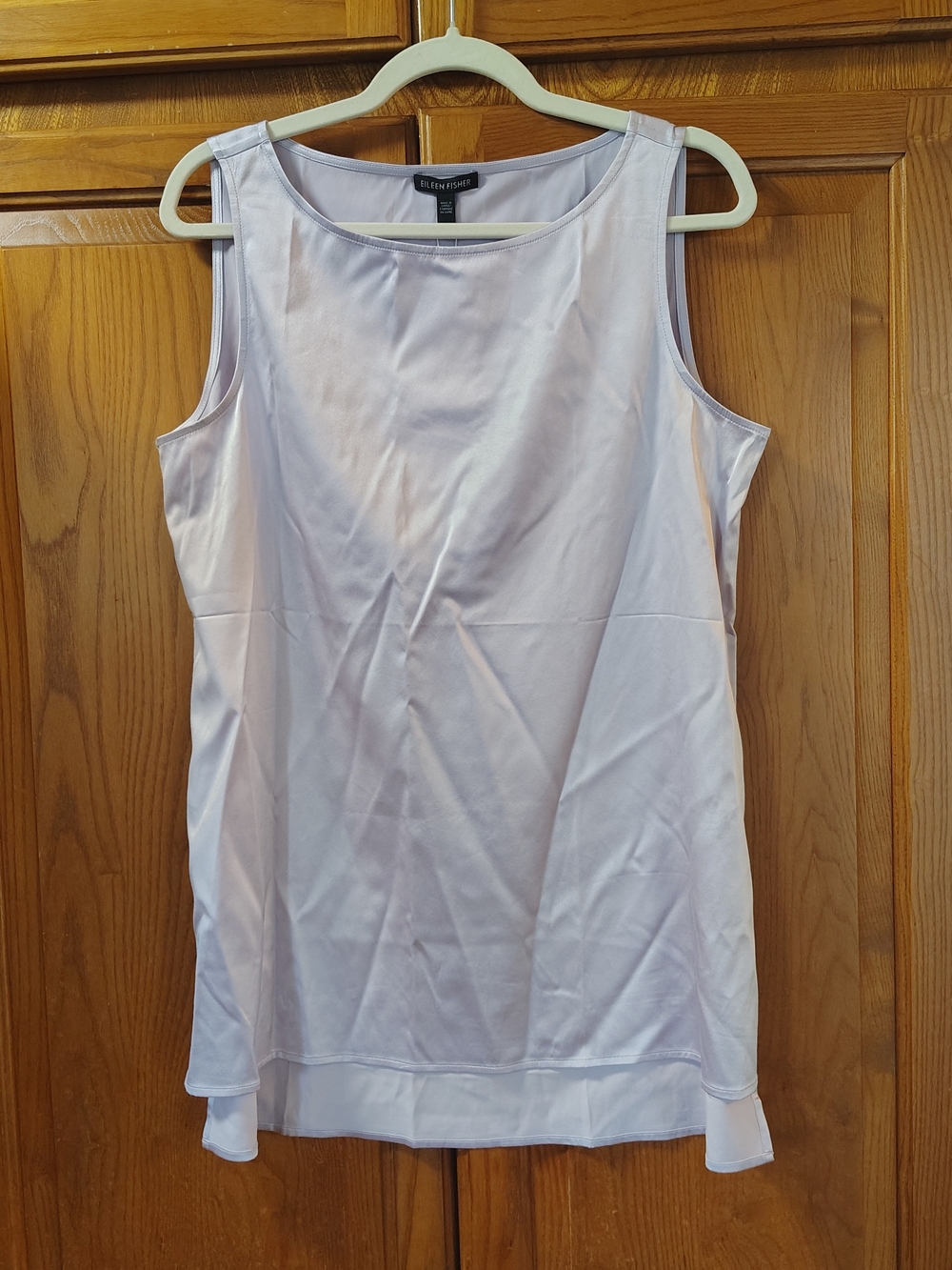 NWT Eileen Fisher Wisteria Stretch Silk Charmeuse Side Slit Tunic Tank Top Sz M